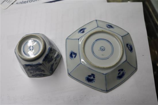 A Chinese Kangxi blue and white tea bowl and saucer